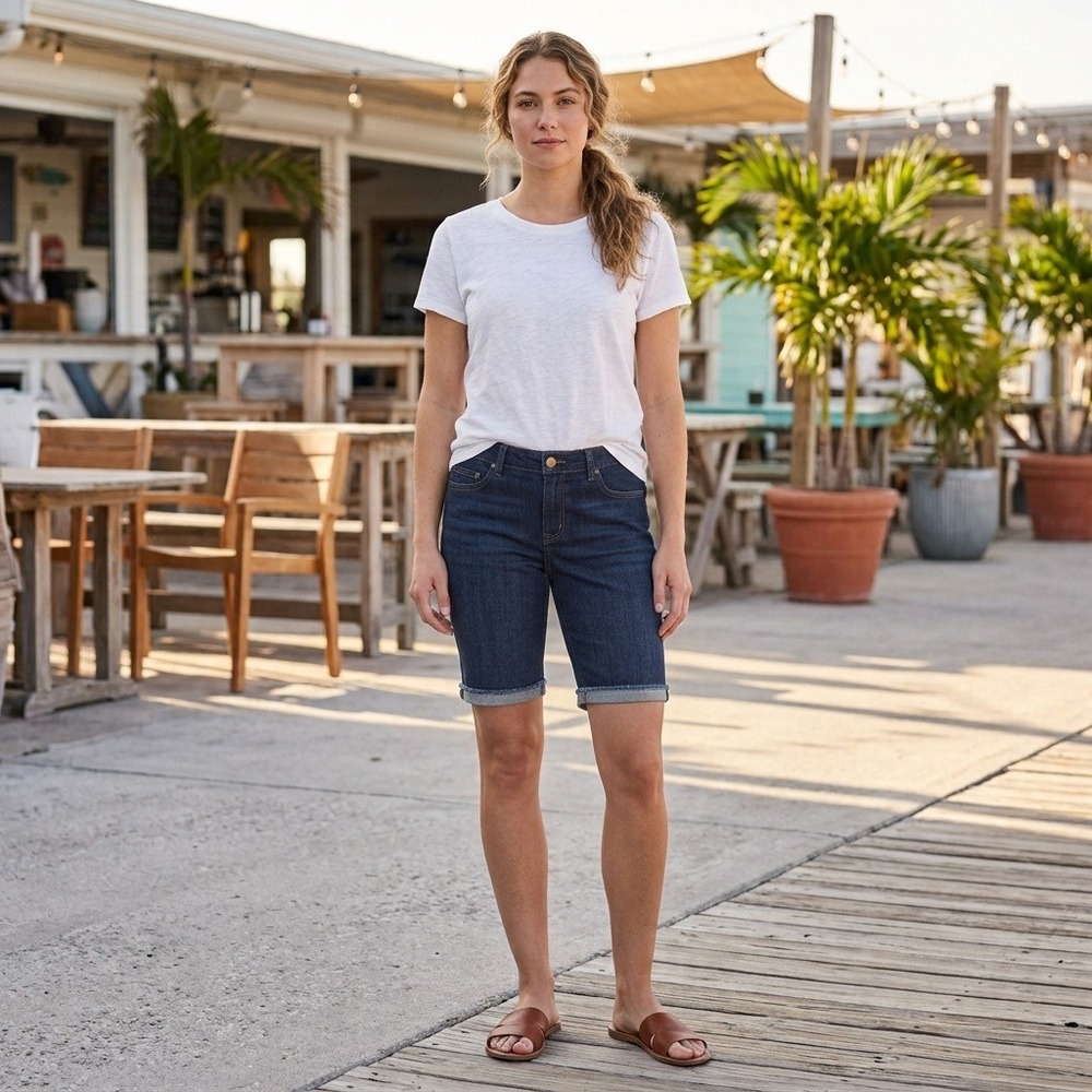 Carhartt Layton Bermuda Denim Shorts Women's Size 16 Slim Fit Blue Dark Wash NWT